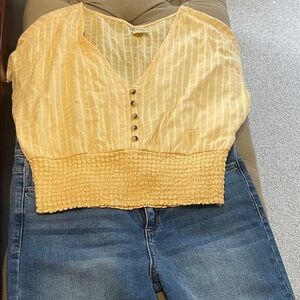 Japna Mustard Striped Smocked Blouse